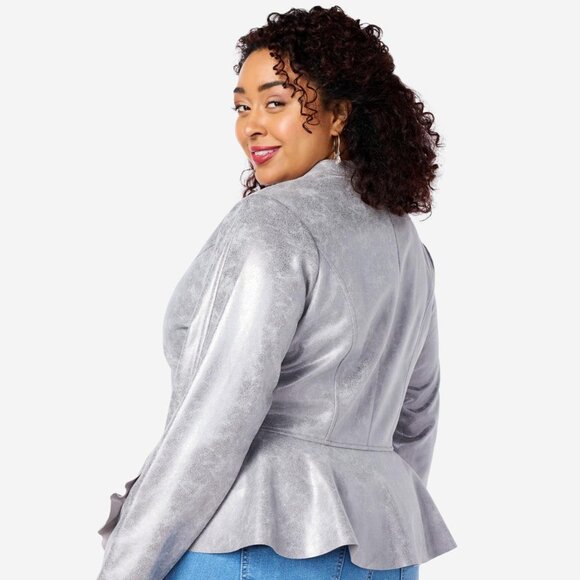 C Wonder by Christian Siriano Metallic Knit Ruffle Jacket Size 2X Antique Silver - Picture 2 of 9